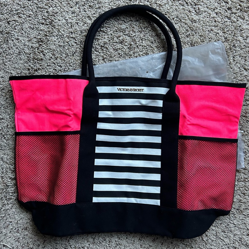 Victoria's Secret Pink and Black Striped Tote